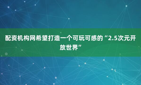 配资机构网希望打造一个可玩可感的“2.5次元开放世界”